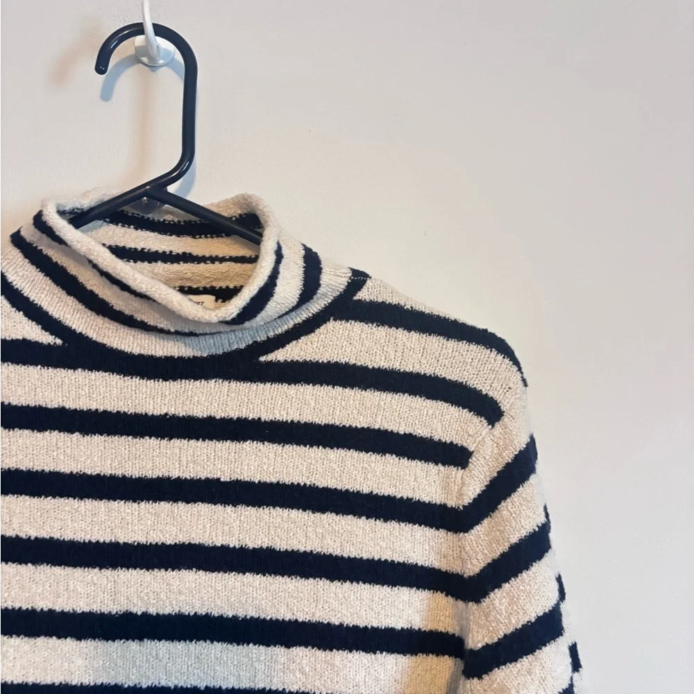 J. Crew Navy & White/Cream Striped Cozy Rollneck Pullover Sweater